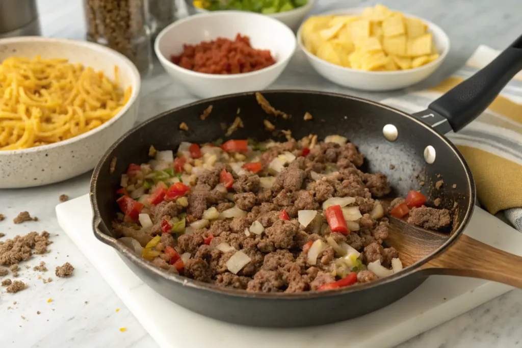 Preparing the Ground Beef for Maximum Flavor for Beef Queso Mac and Cheese