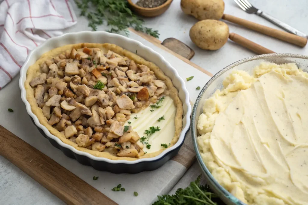 step-by-step visual of assembling passover potato pie